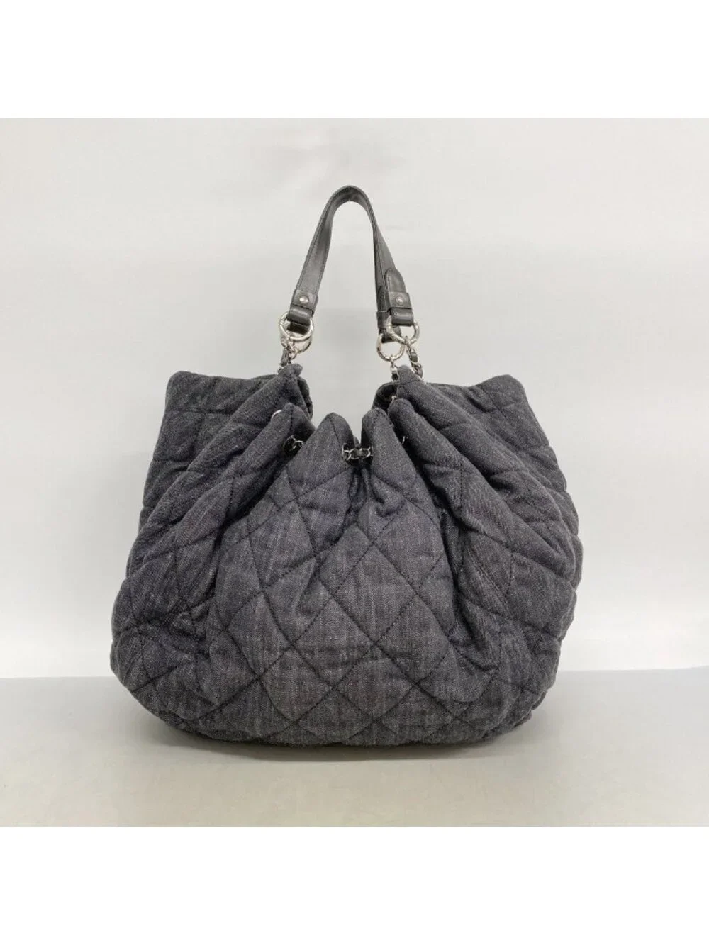 Chanel Chain Tote Coco Cabas GM Denim Black Silver